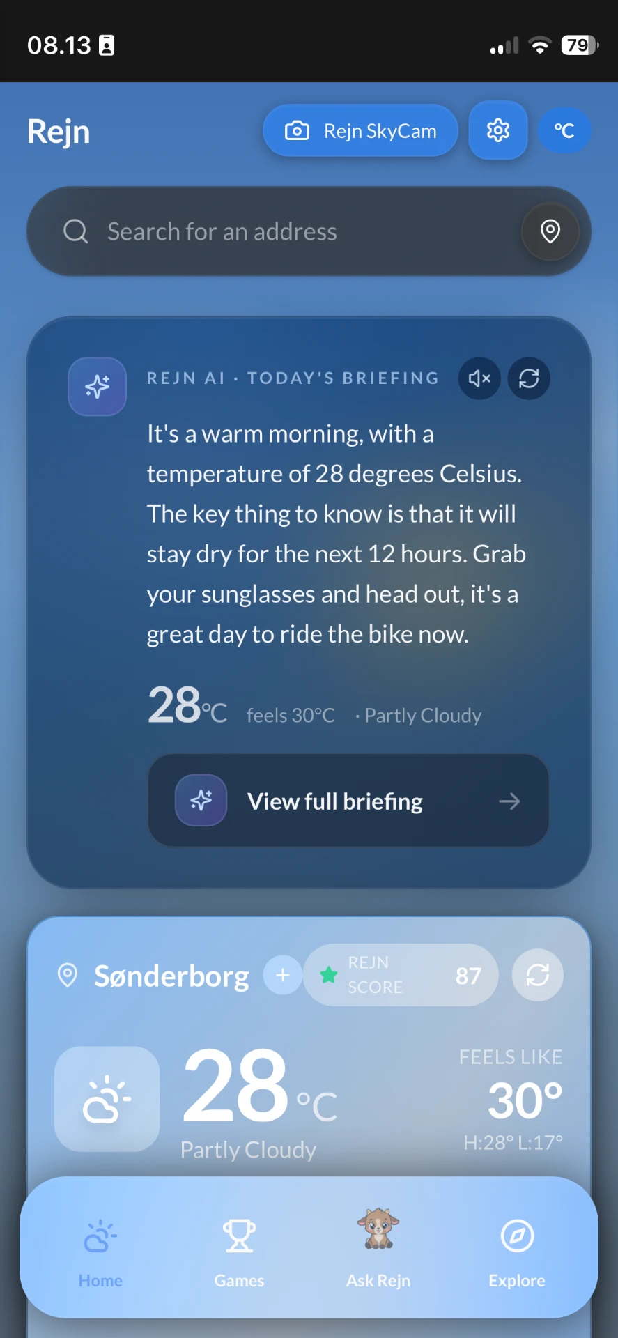 Rejn weather forecast interface